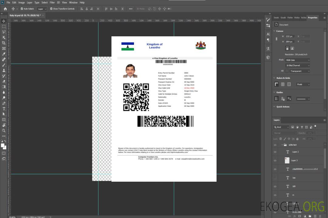 Visa électronique du Lesotho en modèle Word et PDF template
